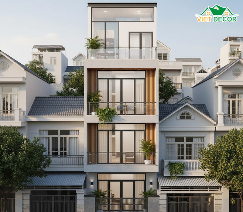 Mẫu nhà ống 3 tầng 1 tum có gác lửng