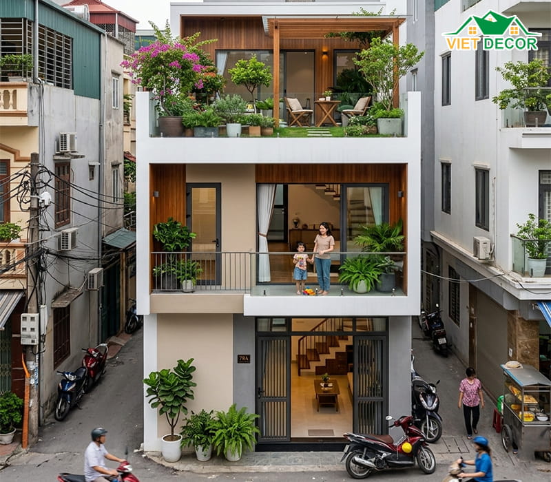 nhà ống gác lửng 3 phòng ngủ có sân thượng