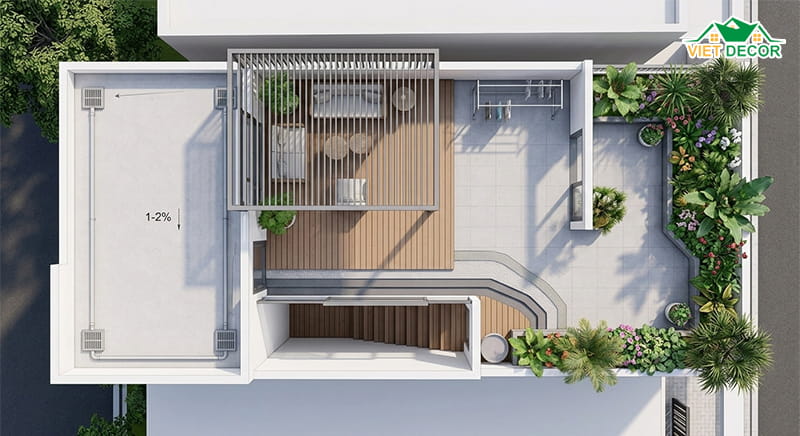 Khu vực sân thượng: “Lá phổi xanh” của ngôi nhà