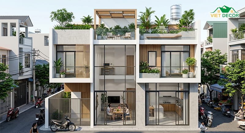 Mẫu nhà ống gác lửng phong cách hiện đại (Modern Style)