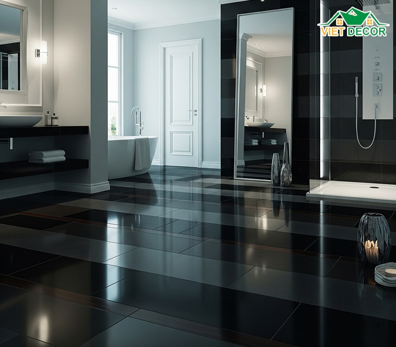 Gạch lát nền nhà vệ sinh màu đen và các màu tối