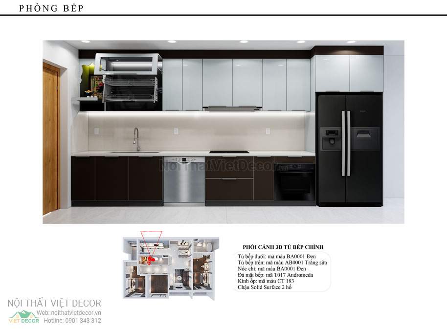 Nội thất Việt Decor thiết kế thi công nội thất nguyên căn, căn hộ 3 phòng ngủ Tân Phú Hồ Chí Minh hồ sơ thiết kế tủ bếp