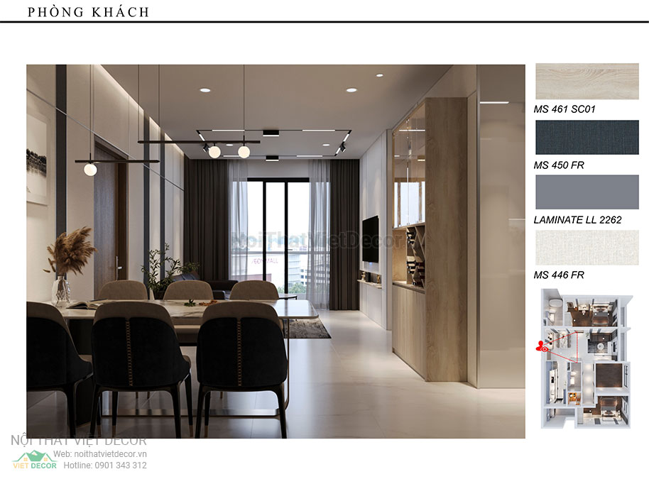 Nội thất Việt Decor thiết kế thi công nội thất nguyên căn, căn hộ 3 phòng ngủ Tân Phú Hồ Chí Minh hồ sơ thiết kế phòng khách