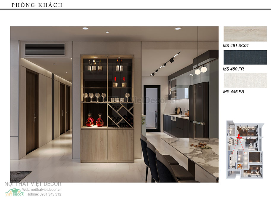 Nội thất Việt Decor thiết kế thi công nội thất nguyên căn, căn hộ 3 phòng ngủ Tân Phú Hồ Chí Minh hồ sơ thiết kế phòng khách