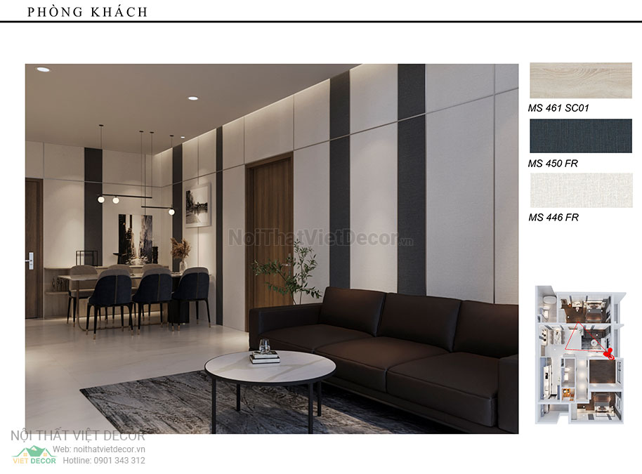 Nội thất Việt Decor thiết kế thi công nội thất nguyên căn, căn hộ 3 phòng ngủ Tân Phú Hồ Chí Minh hồ sơ thiết kế phòng khách