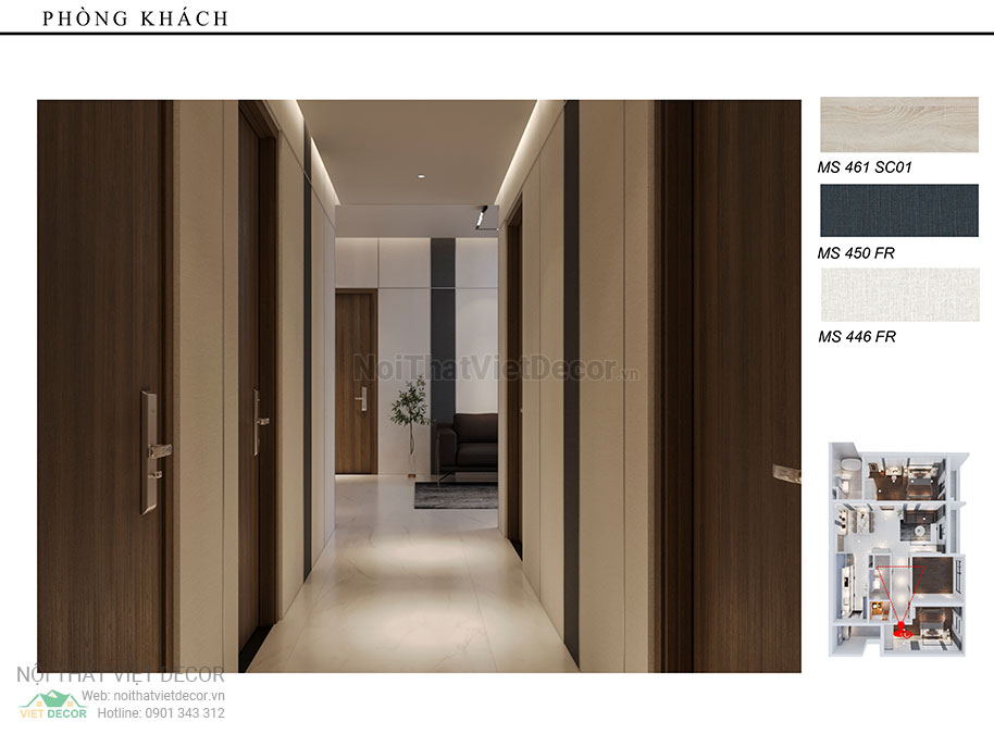 Nội thất Việt Decor thiết kế thi công nội thất nguyên căn, căn hộ 3 phòng ngủ Tân Phú Hồ Chí Minh hồ sơ thiết kế phòng khách