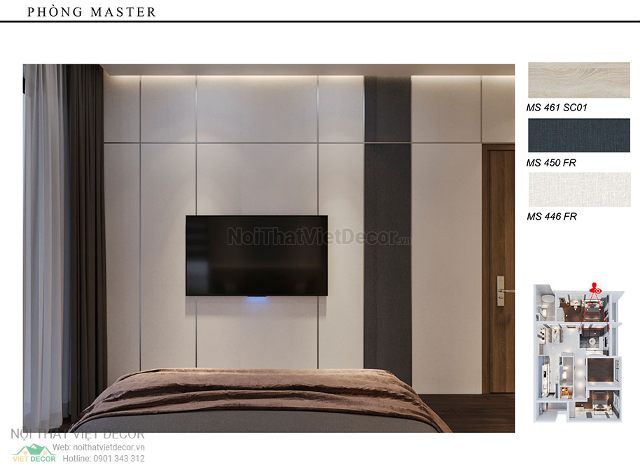 Nội thất Việt Decor thiết kế thi công nội thất nguyên căn, căn hộ 3 phòng ngủ Tân Phú Hồ Chí Minh hồ sơ thiết kế phối cảnh 3D phòng ngủ master