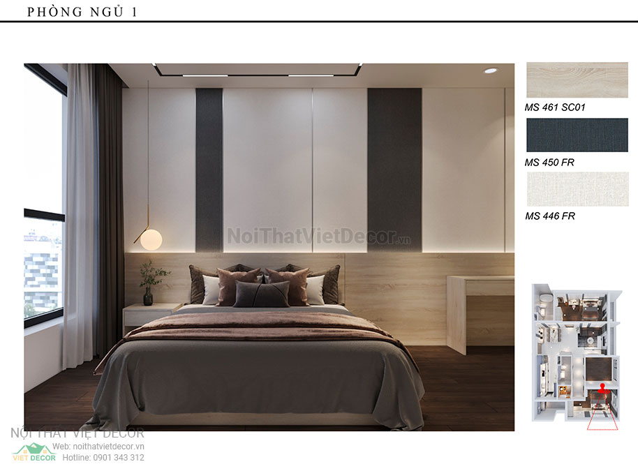 Nội thất Việt Decor thiết kế thi công nội thất nguyên căn, căn hộ 3 phòng ngủ Tân Phú Hồ Chí Minh hồ sơ thiết kế phối cảnh 3D phòng ngủ nhỏ