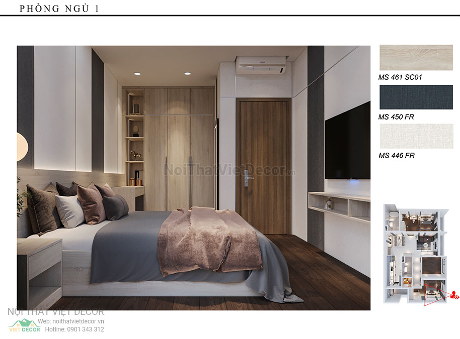 Nội thất Việt Decor thiết kế thi công nội thất nguyên căn, căn hộ 3 phòng ngủ Tân Phú Hồ Chí Minh hồ sơ thiết kế phối cảnh 3D phòng ngủ nhỏ