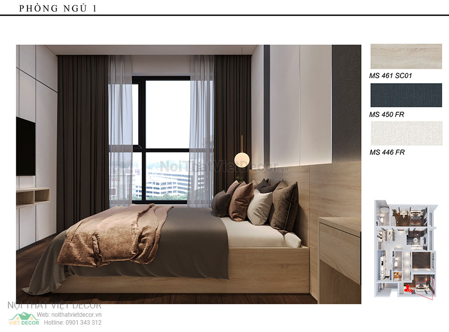 Nội thất Việt Decor thiết kế thi công nội thất nguyên căn, căn hộ 3 phòng ngủ Tân Phú Hồ Chí Minh hồ sơ thiết kế phối cảnh 3D phòng ngủ nhỏ