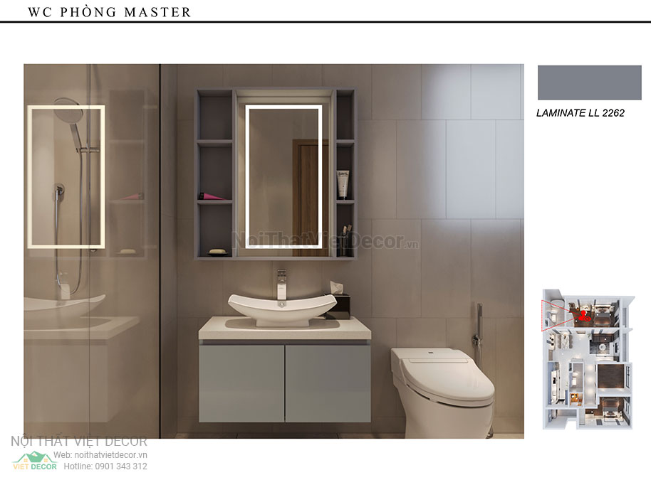 Nội thất Việt Decor thiết kế thi công nội thất nguyên căn, căn hộ 3 phòng ngủ Tân Phú Hồ Chí Minh hồ sơ thiết kế phối cảnh 3D nhà vệ sinh master