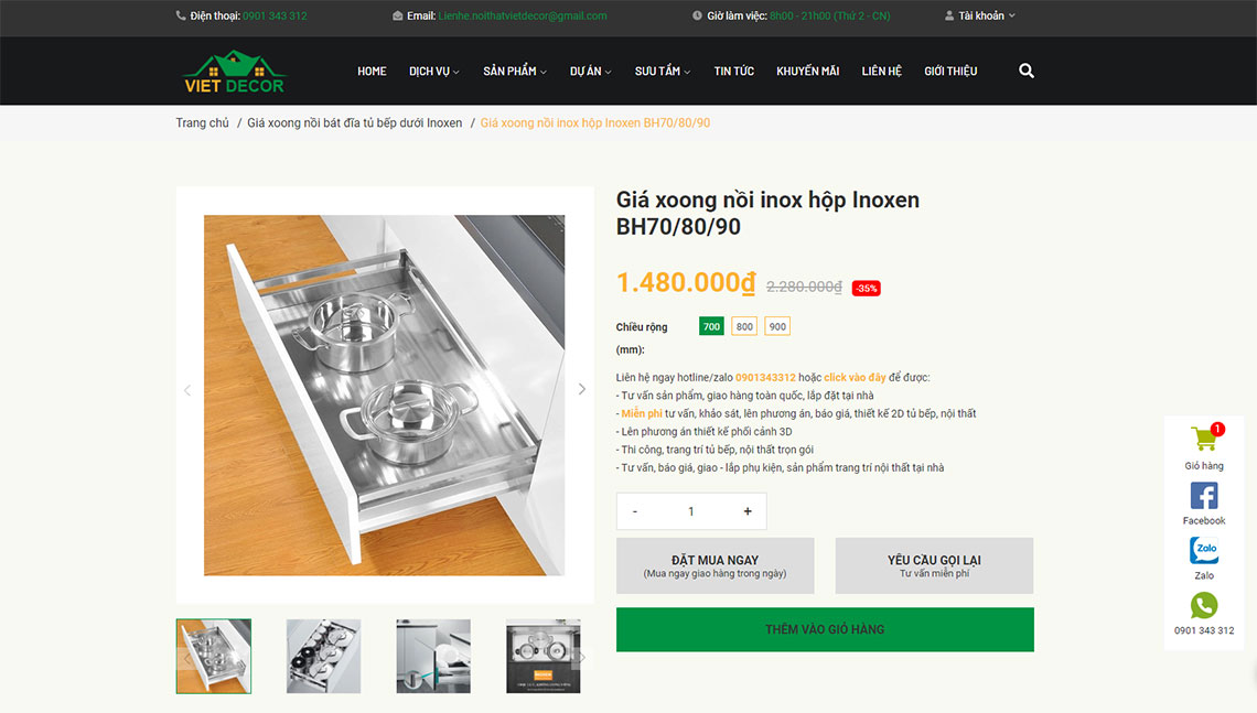 Nội thất Việt Decor hướng dẫn đặt hàng trên website chi tiết sản phẩm