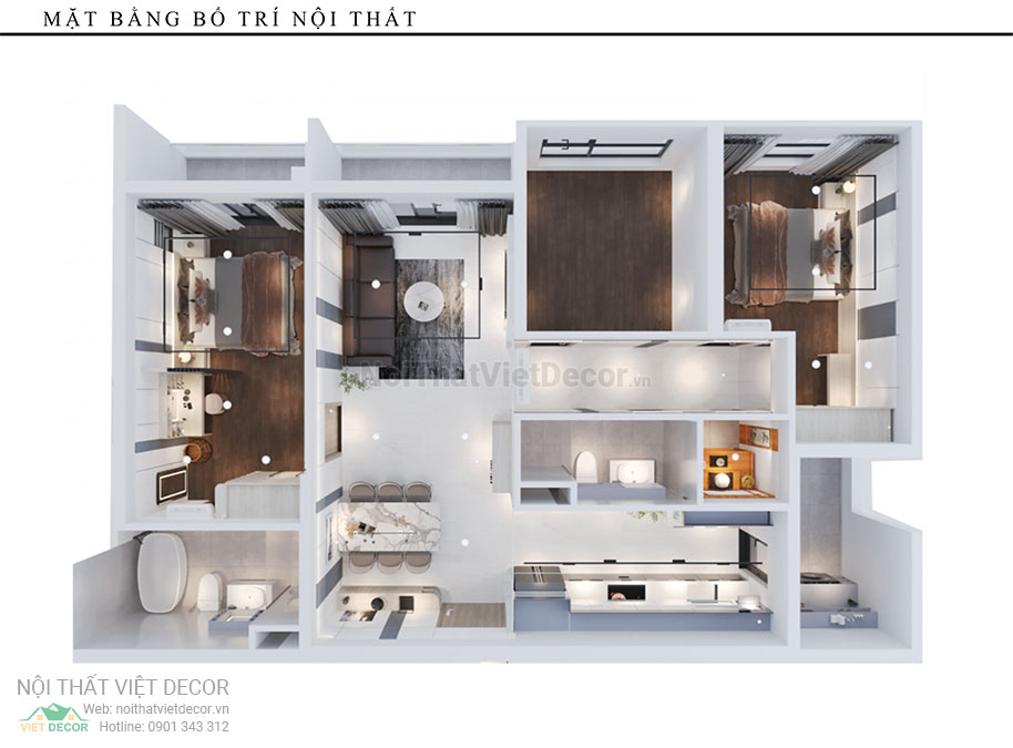 Nội thất Việt Decor thiết kế thi công nội thất nguyên căn, căn hộ 3 phòng ngủ Tân Phú Hồ Chí Minh bản vẽ mặt bằng