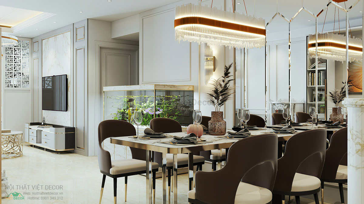 Nội thất Việt Decor mẫu thiết kế nội thất tân cổ điển phòng khách bếp căn hộ bàn ăn