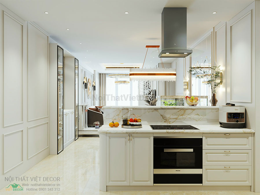 Nội thất Việt Decor mẫu thiết kế nội thất tân cổ điển phòng khách bếp căn hộ đảo bếp