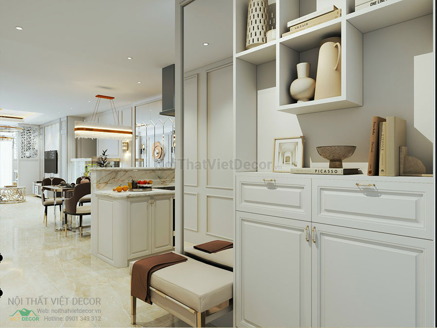 Nội thất Việt Decor mẫu thiết kế nội thất tân cổ điển phòng khách bếp căn hộ tủ giày