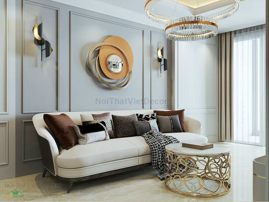 Nội thất Việt Decor mẫu thiết kế nội thất tân cổ điển phòng khách bếp căn hộ sofa, bàn trà