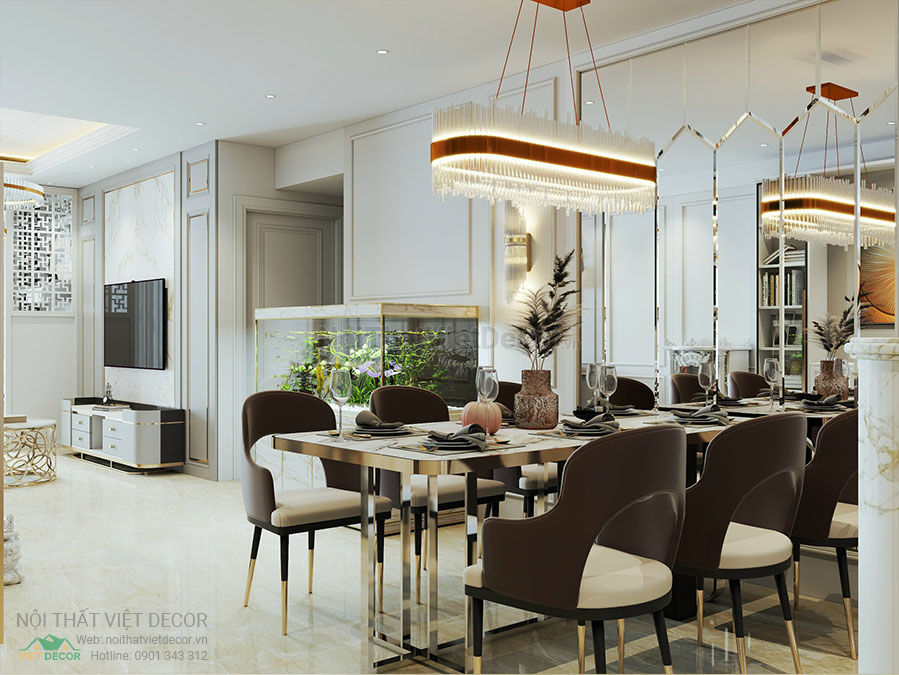 Nội thất Việt Decor mẫu thiết kế nội thất tân cổ điển phòng khách bếp căn hộ bàn ăn