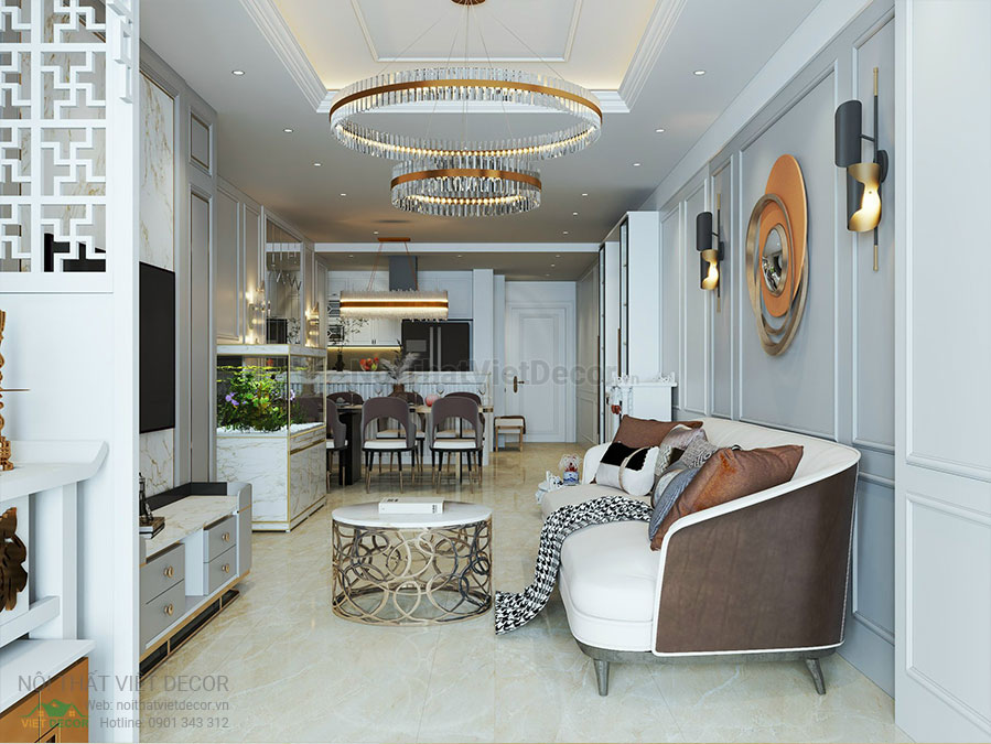 Nội thất Việt Decor mẫu thiết kế nội thất tân cổ điển phòng khách bếp căn hộ phòng khách bếp