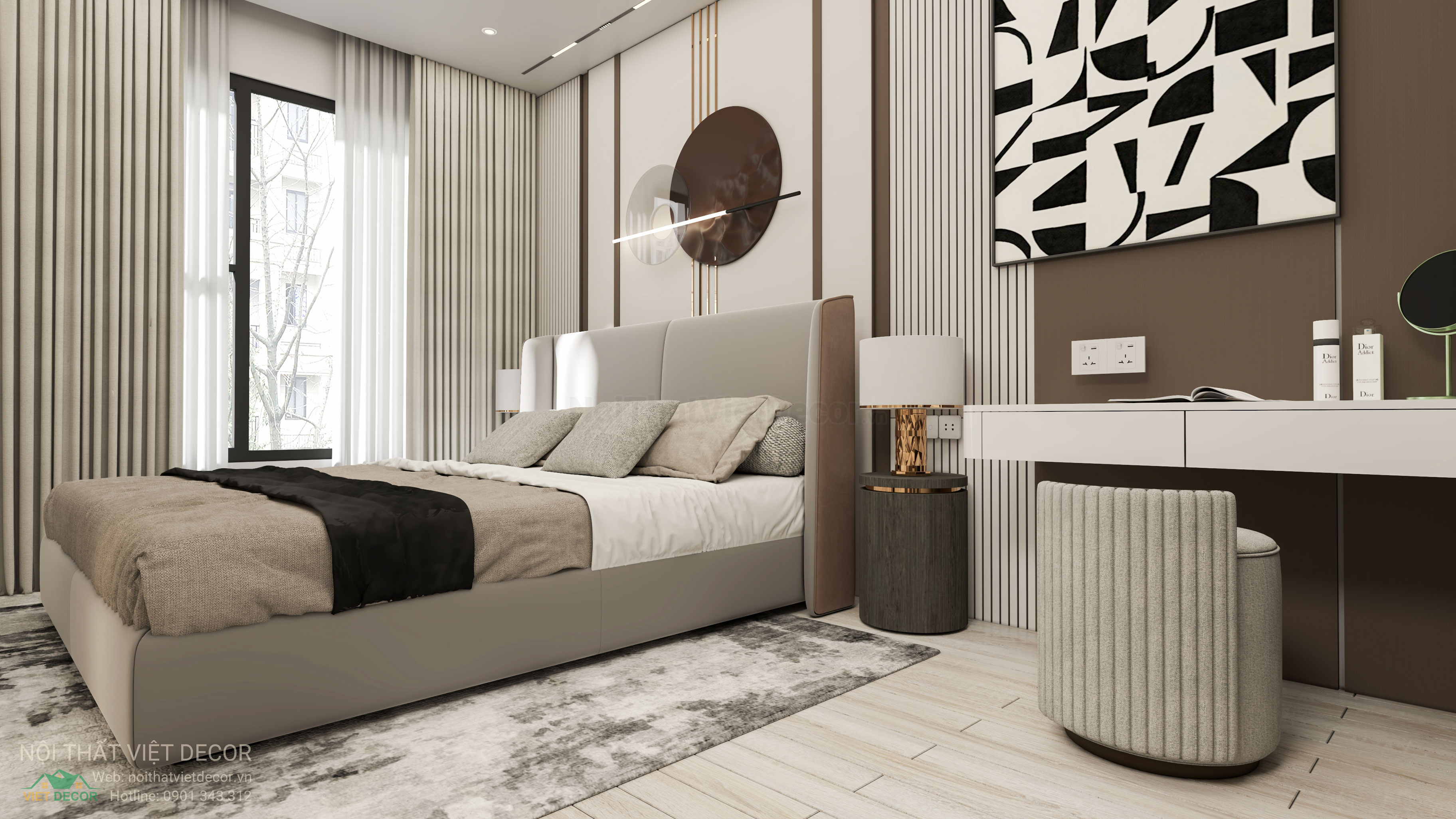 Nội Thất Việt Decor thiết kế thi công nội thất hiện đại sang trọng căn hộ 2 phòng ngủ chung cư Celesta Rise Nhà Bè TP HCM phòng ngủ master