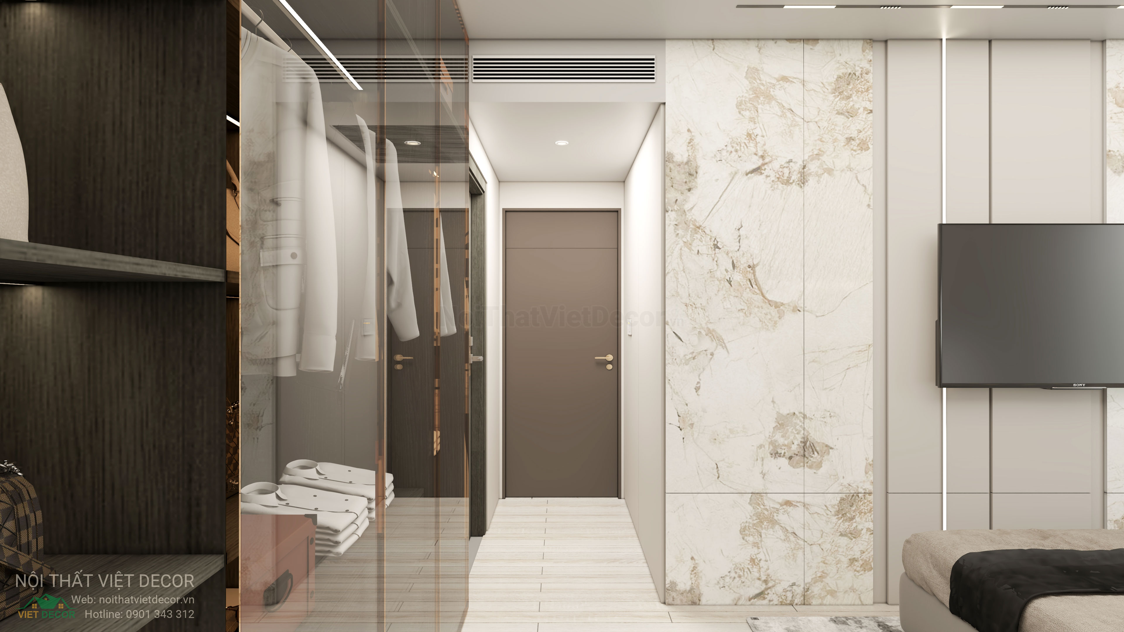 Nội Thất Việt Decor thiết kế thi công nội thất hiện đại sang trọng căn hộ 2 phòng ngủ chung cư Celesta Rise Nhà Bè TP HCM phòng ngủ master