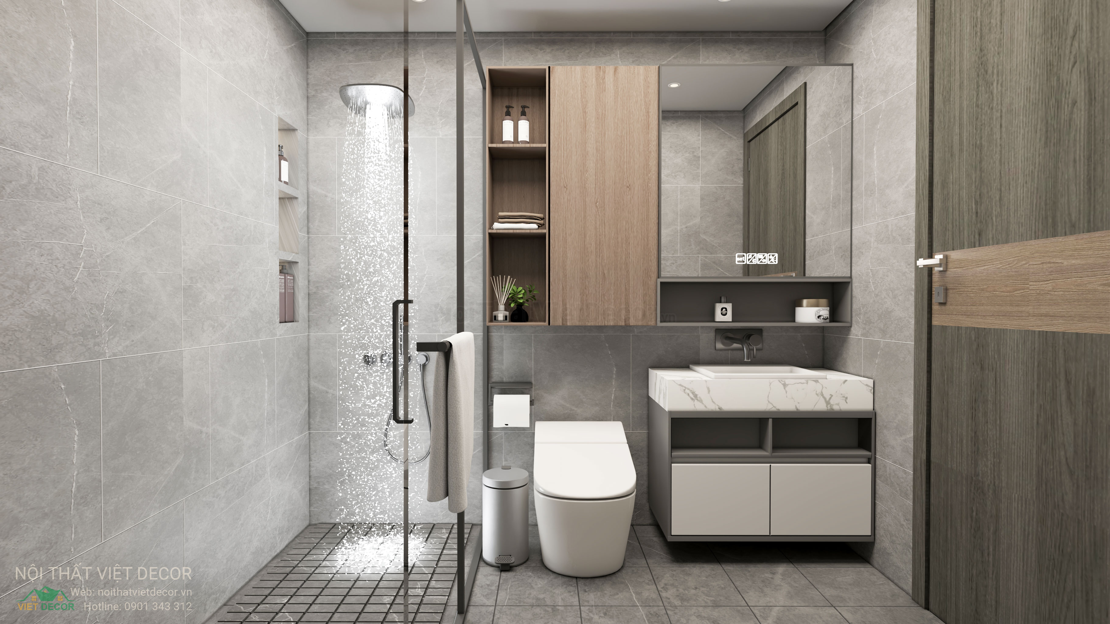 Nội Thất Việt Decor thiết kế thi công nội thất hiện đại sang trọng căn hộ 2 phòng ngủ chung cư Celesta Rise Nhà Bè TP HCM wc phòng ngủ master