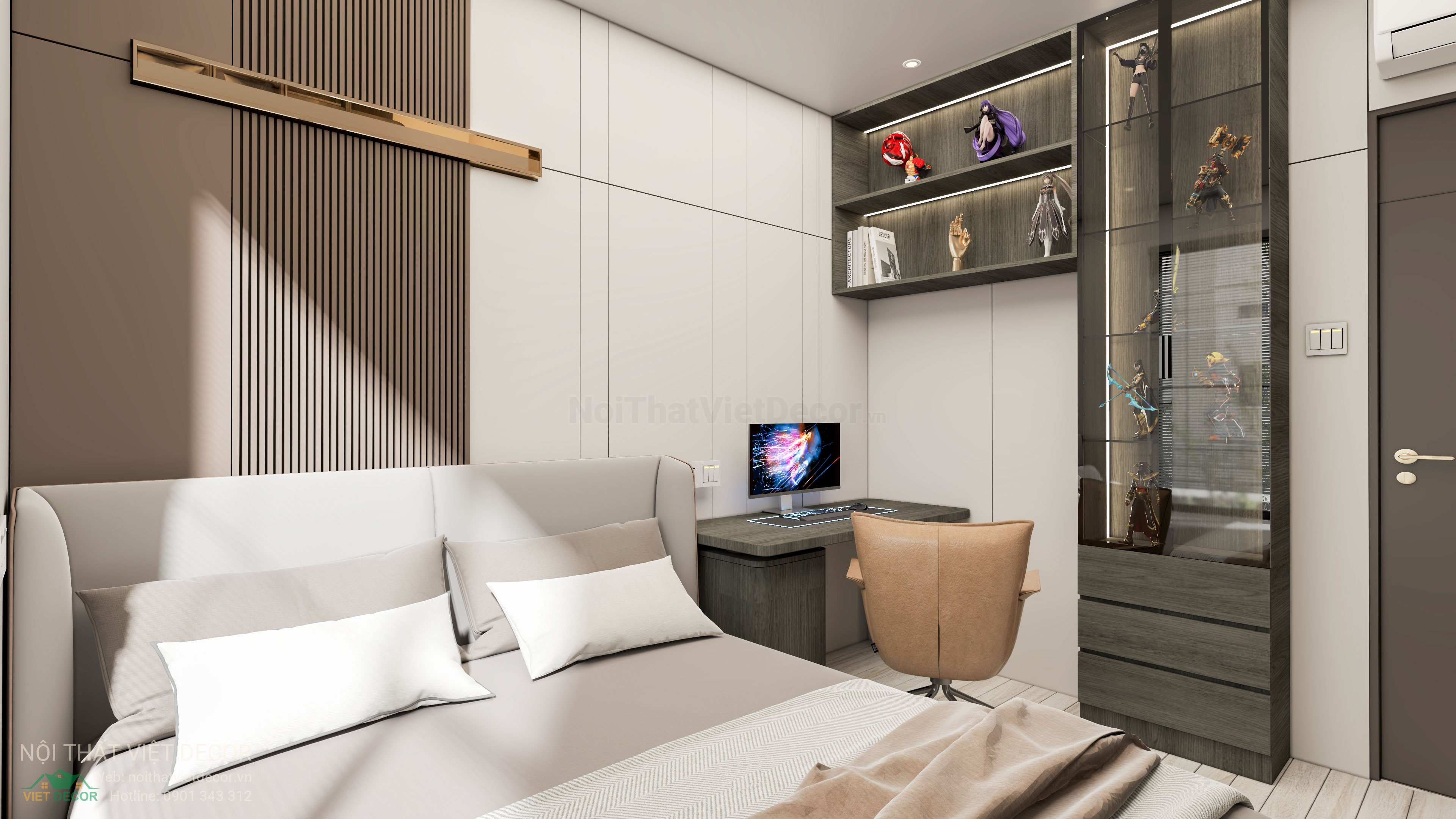 Nội Thất Việt Decor thiết kế thi công nội thất hiện đại sang trọng căn hộ 2 phòng ngủ chung cư Celesta Rise Nhà Bè TP HCM phòng ngủ nhỏ
