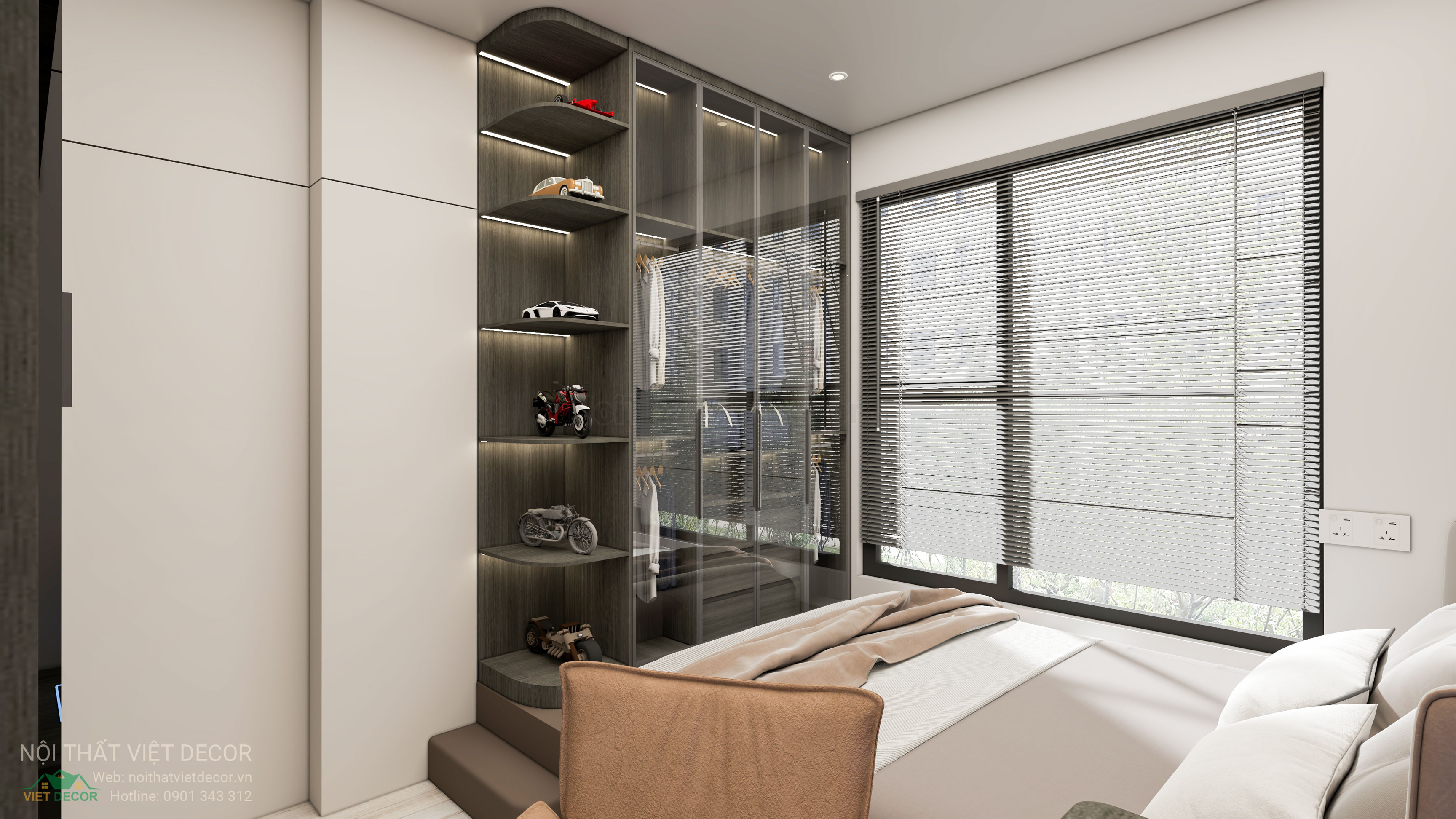 Nội Thất Việt Decor thiết kế thi công nội thất hiện đại sang trọng căn hộ 2 phòng ngủ chung cư Celesta Rise Nhà Bè TP HCM phòng ngủ nhỏ