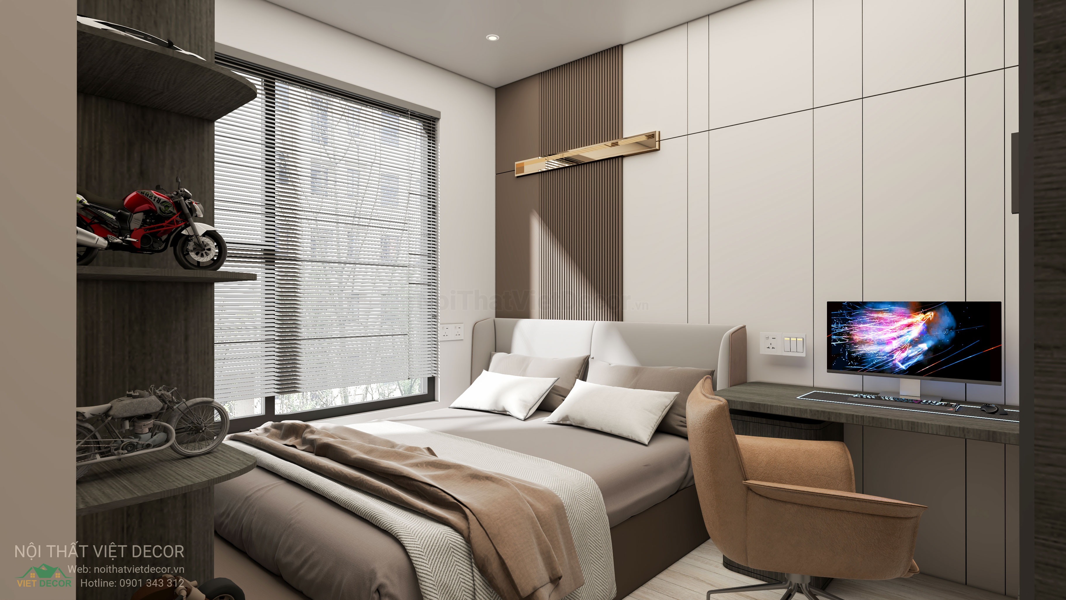 Nội Thất Việt Decor thiết kế thi công nội thất hiện đại sang trọng căn hộ 2 phòng ngủ chung cư Celesta Rise Nhà Bè TP HCM phòng ngủ nhỏ