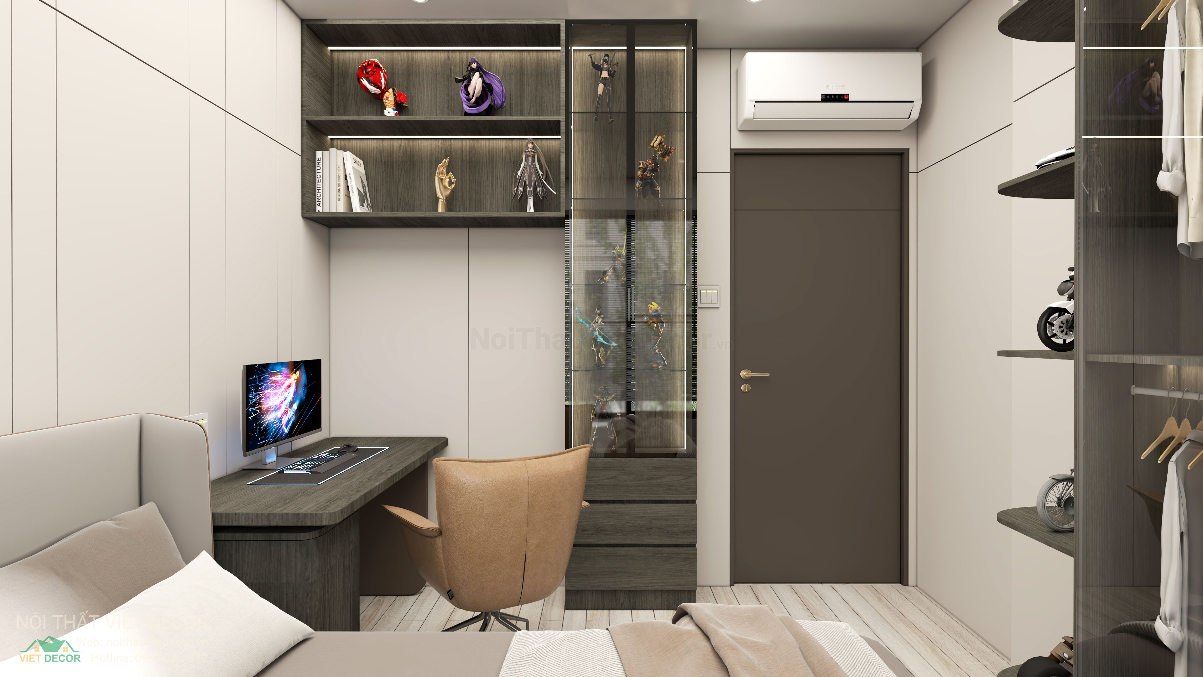 Nội Thất Việt Decor thiết kế thi công nội thất hiện đại sang trọng căn hộ 2 phòng ngủ chung cư Celesta Rise Nhà Bè TP HCM phòng ngủ nhỏ