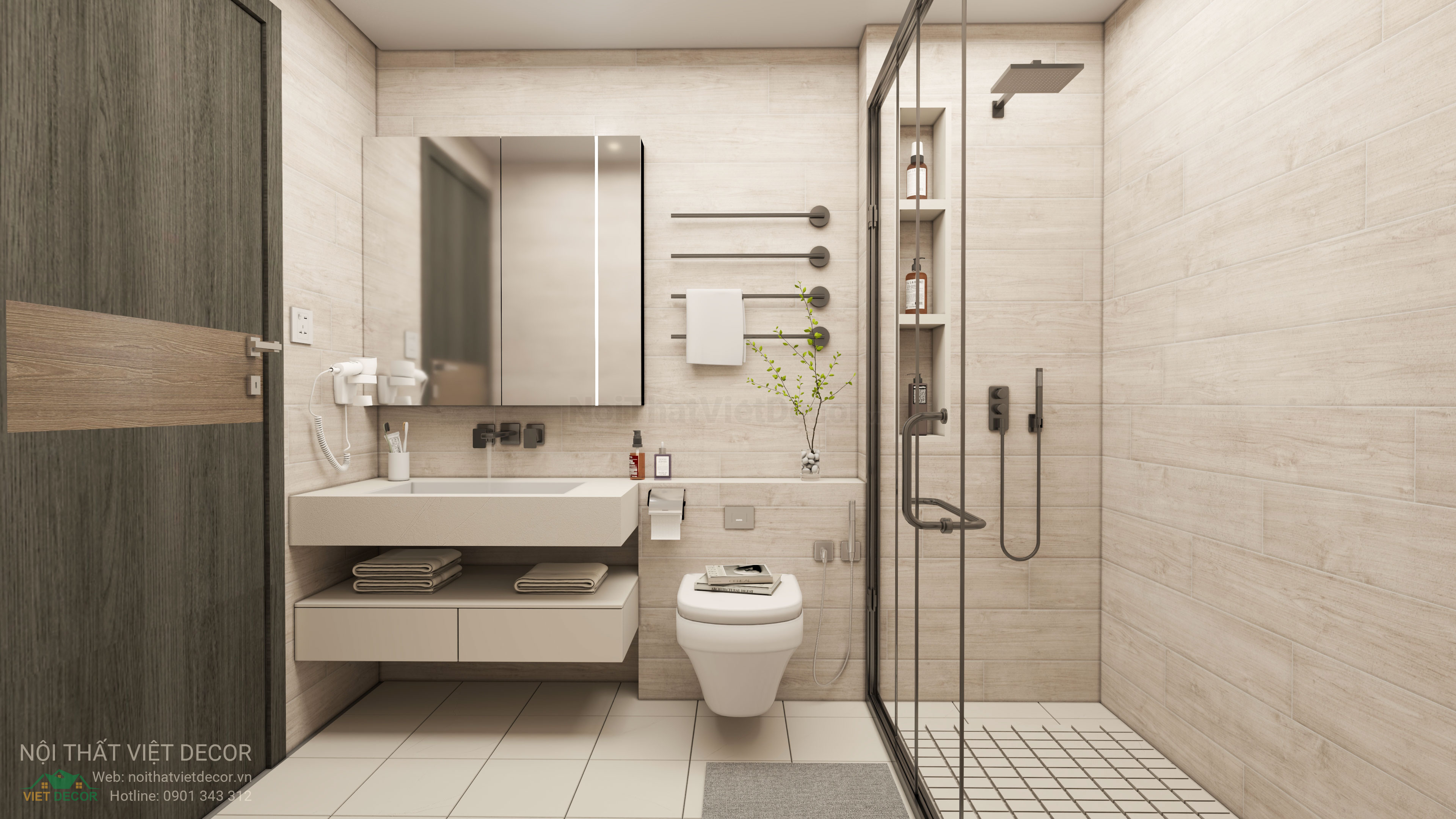 Nội Thất Việt Decor thiết kế thi công nội thất hiện đại sang trọng căn hộ 2 phòng ngủ chung cư Celesta Rise Nhà Bè TP HCM wc
