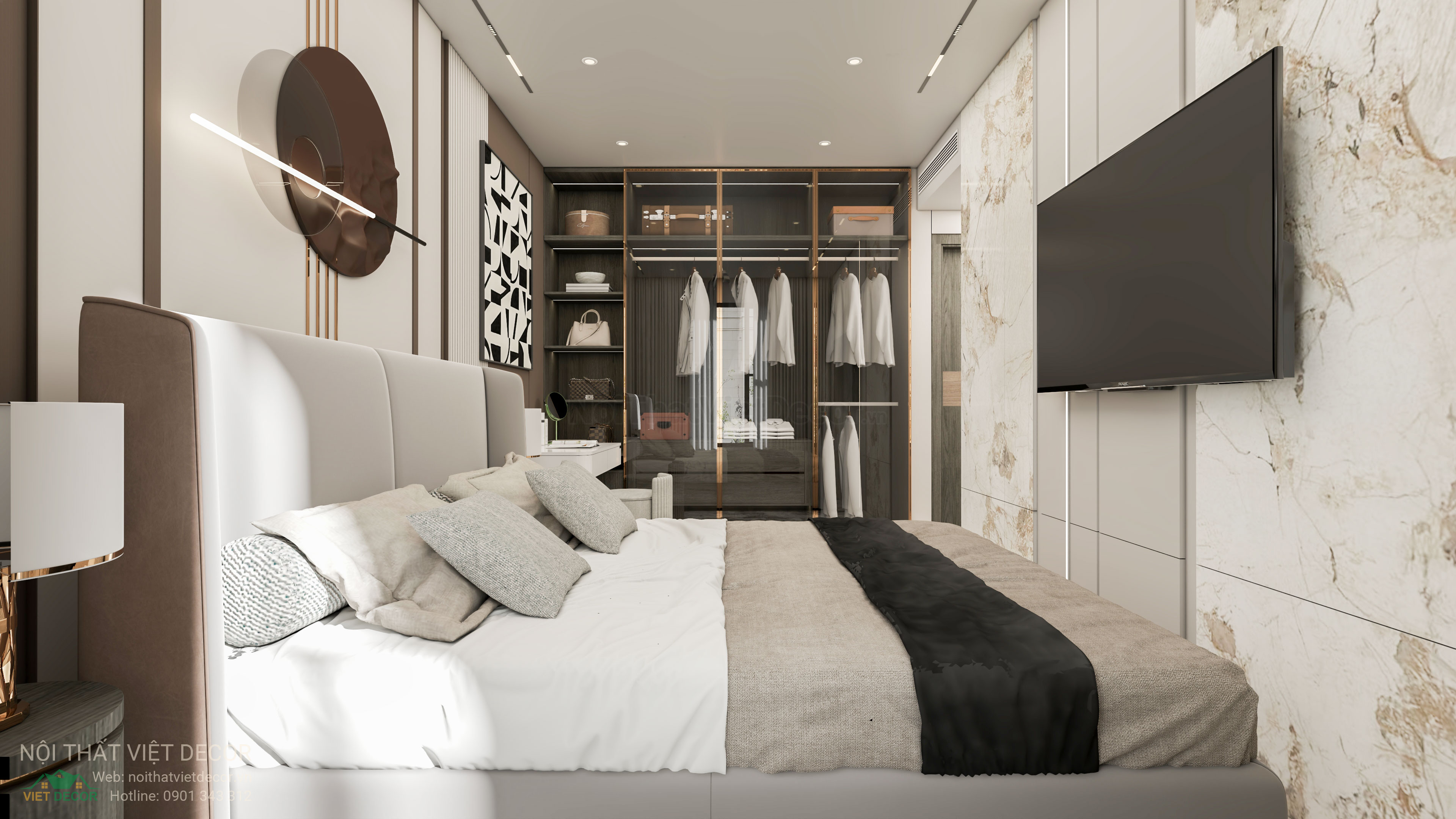 Nội Thất Việt Decor thiết kế thi công nội thất hiện đại sang trọng căn hộ 2 phòng ngủ chung cư Celesta Rise Nhà Bè TP HCM phòng ngủ master