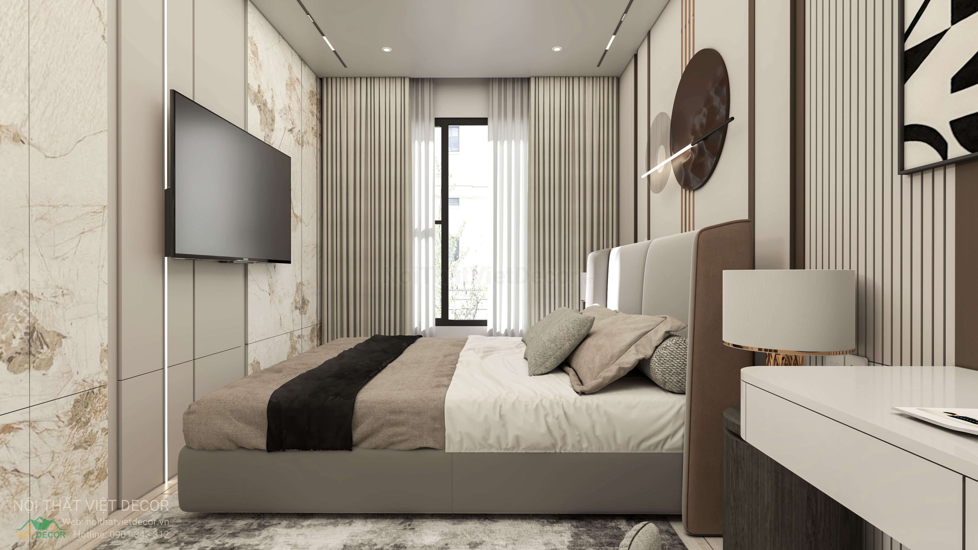 Nội Thất Việt Decor thiết kế thi công nội thất hiện đại sang trọng căn hộ 2 phòng ngủ chung cư Celesta Rise Nhà Bè TP HCM phòng ngủ master