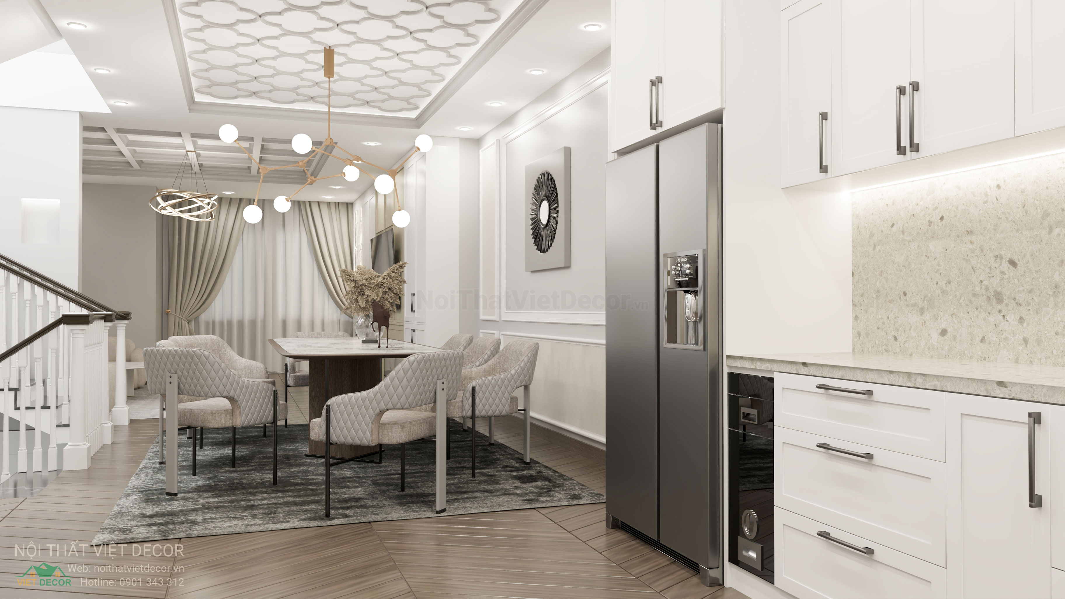Nội Thất Việt Decor thiết kế nội thất tân cổ điển nhà phố thương mại shophouse T&T City Millennia tại xã Long Hậu, Cần Giuộc, Long An Tây Ninh