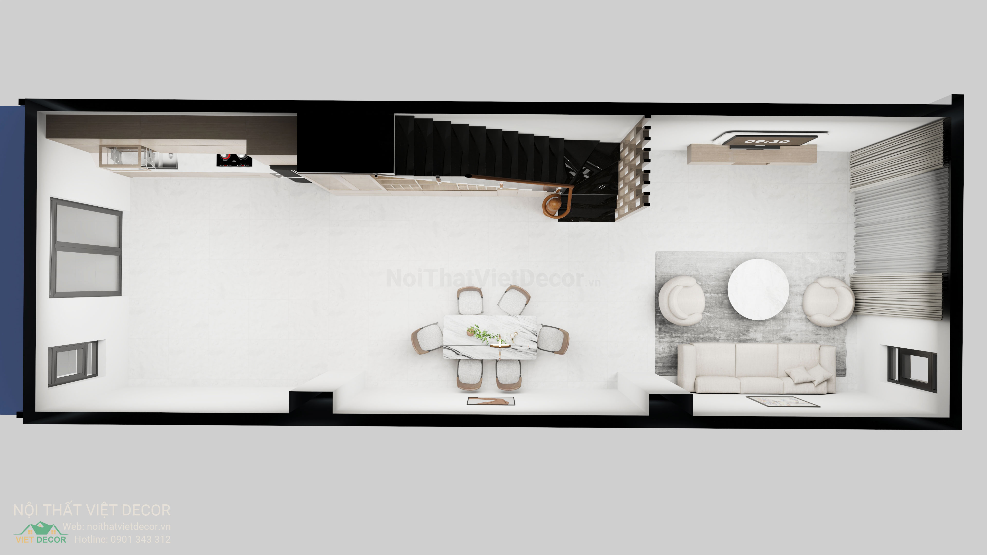 Nội Thất Việt Decor thiết kế nội thất hiện đại nhà phố khu đô thị Lavilla Green City Long An Tây Ninh mặt bằng trệt