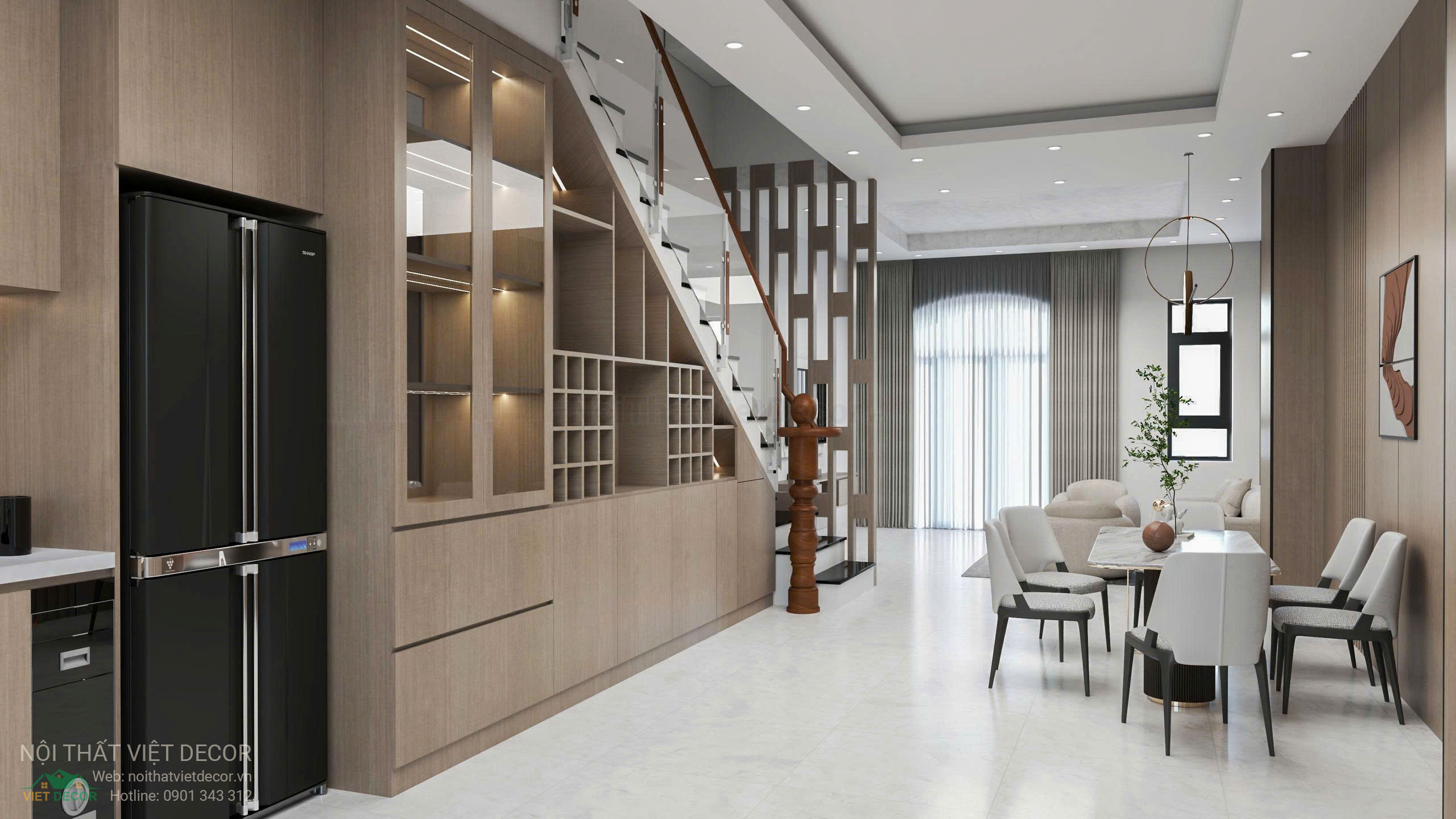 Nội Thất Việt Decor thiết kế nội thất hiện đại nhà phố khu đô thị Lavilla Green City Long An Tây Ninh phòng khách bếp