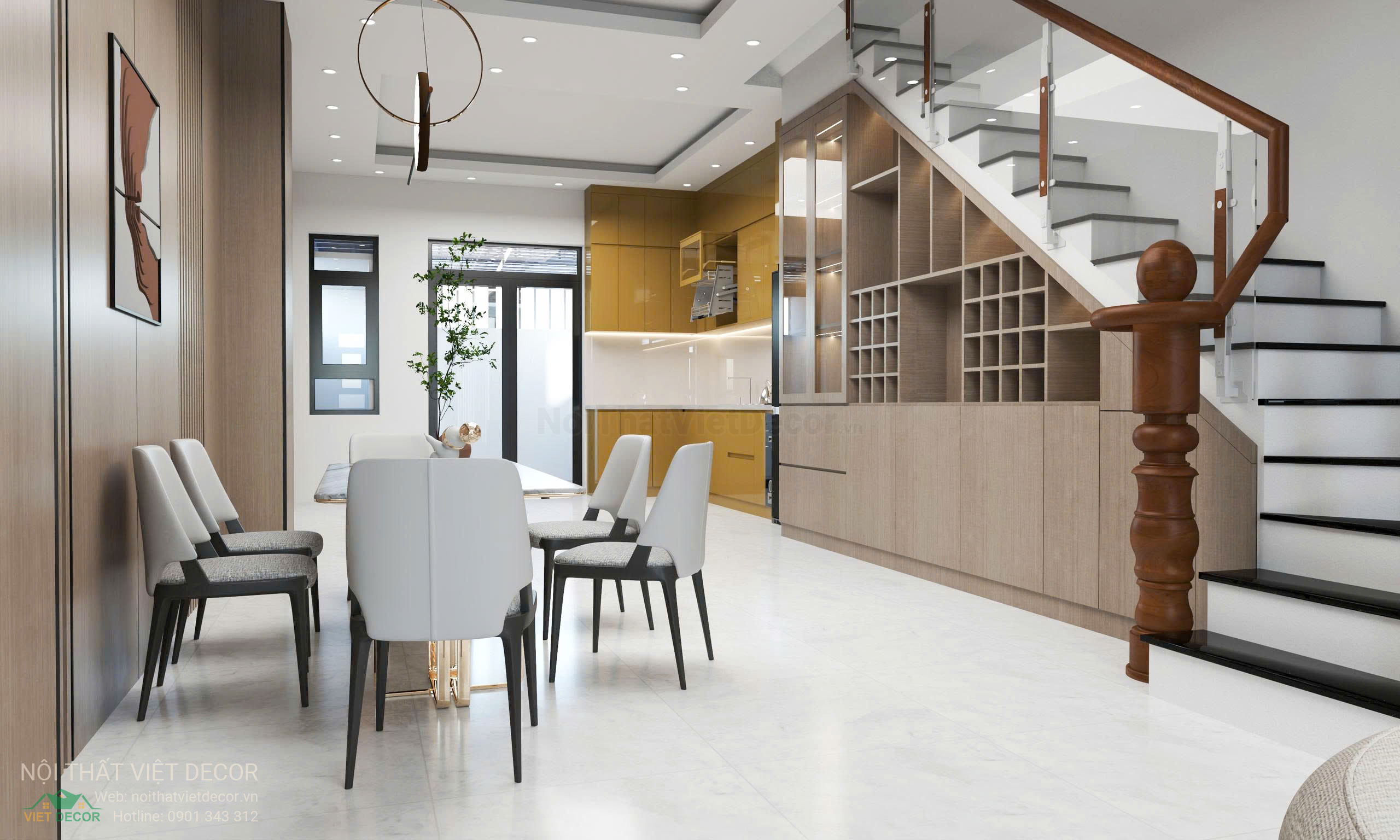 Nội Thất Việt Decor thiết kế nội thất hiện đại nhà phố khu đô thị Lavilla Green City Long An Tây Ninh phòng khách bếp