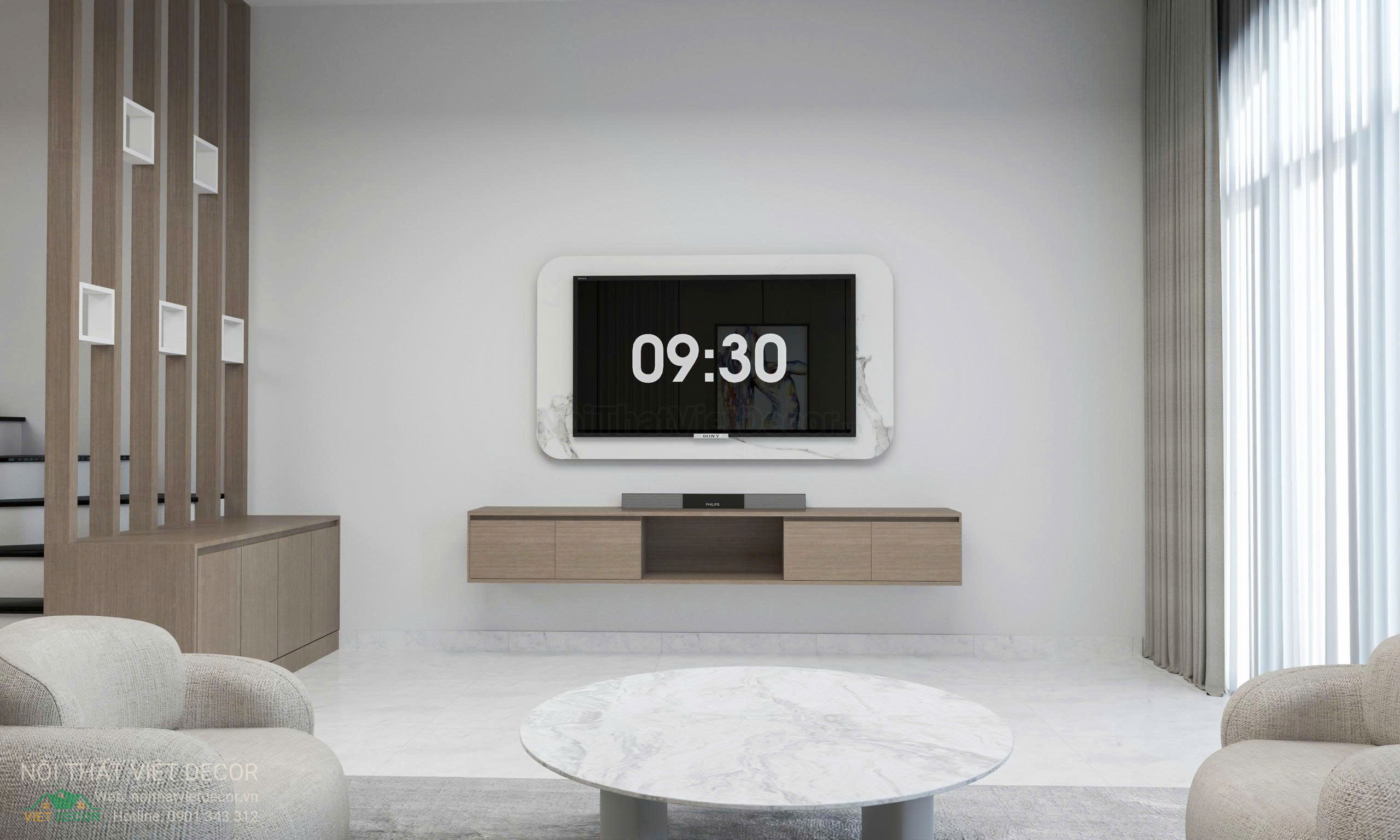 Nội Thất Việt Decor thiết kế nội thất hiện đại nhà phố khu đô thị Lavilla Green City Long An Tây Ninh phòng khách bếp