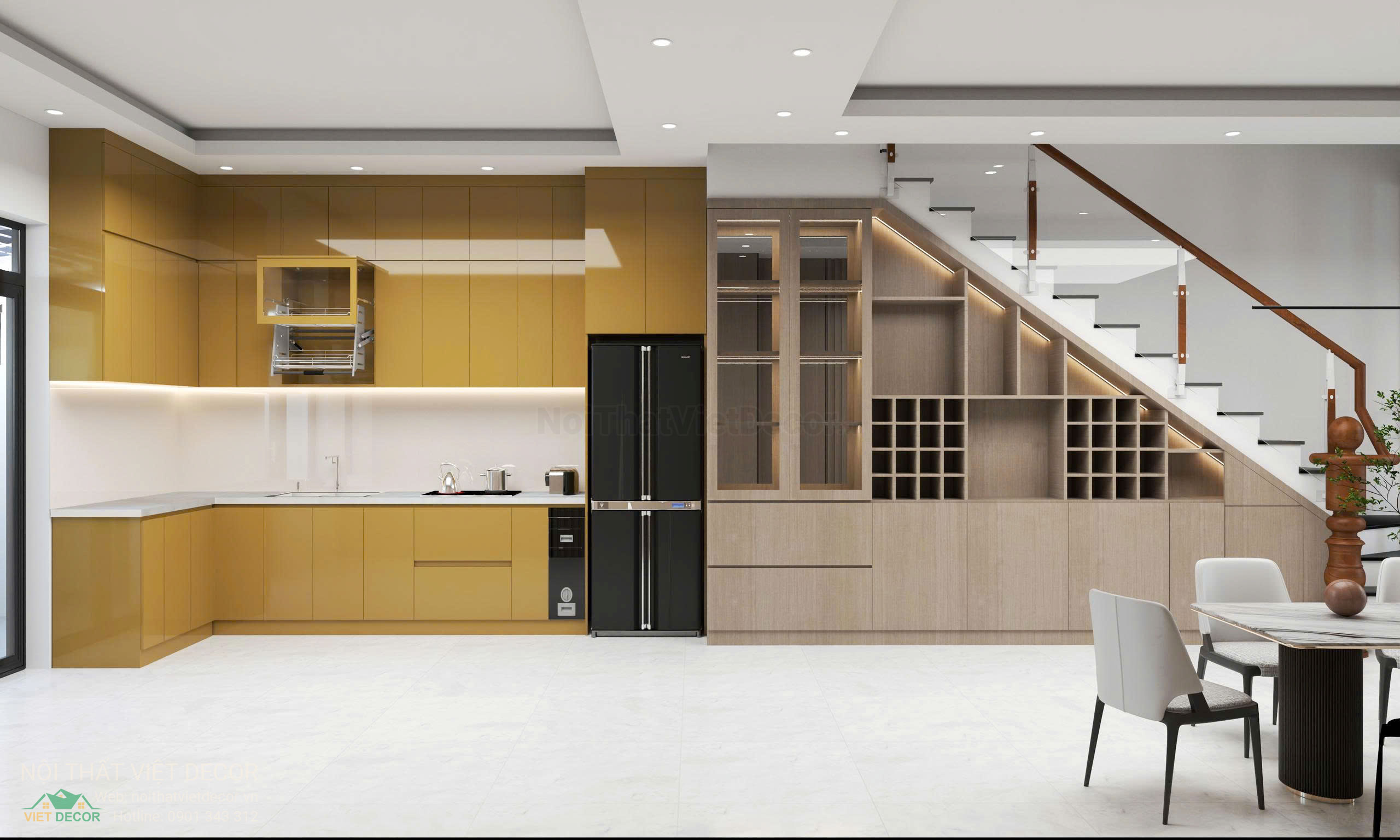 Nội Thất Việt Decor thiết kế nội thất hiện đại nhà phố khu đô thị Lavilla Green City Long An Tây Ninh phòng khách bếp