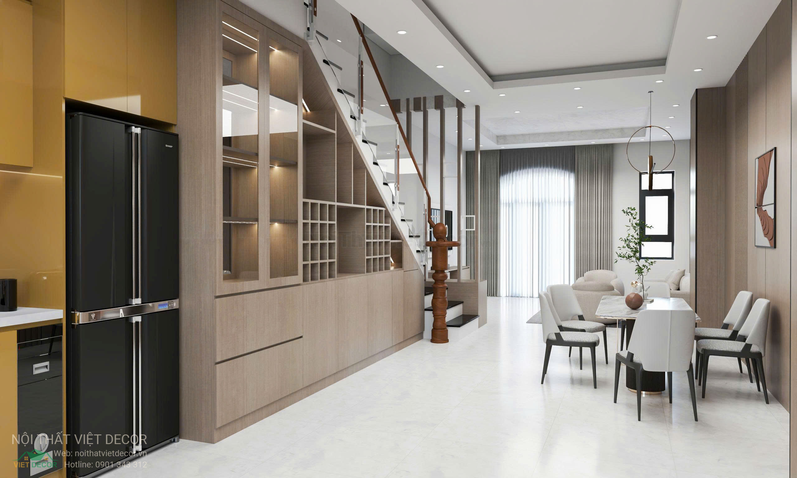 Nội Thất Việt Decor thiết kế nội thất hiện đại nhà phố khu đô thị Lavilla Green City Long An Tây Ninh phòng khách bếp