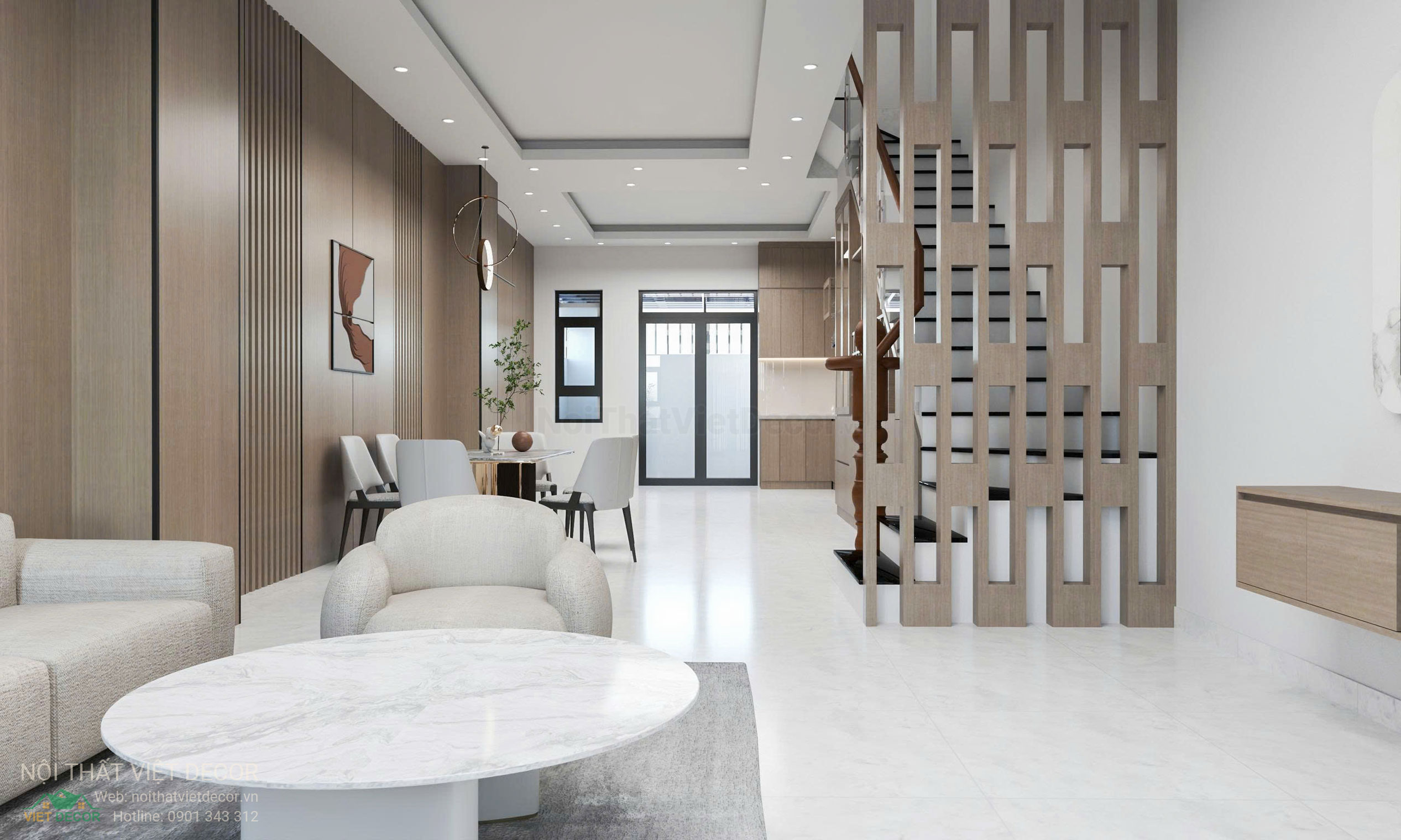 Nội Thất Việt Decor thiết kế nội thất hiện đại nhà phố khu đô thị Lavilla Green City Long An Tây Ninh phòng khách bếp