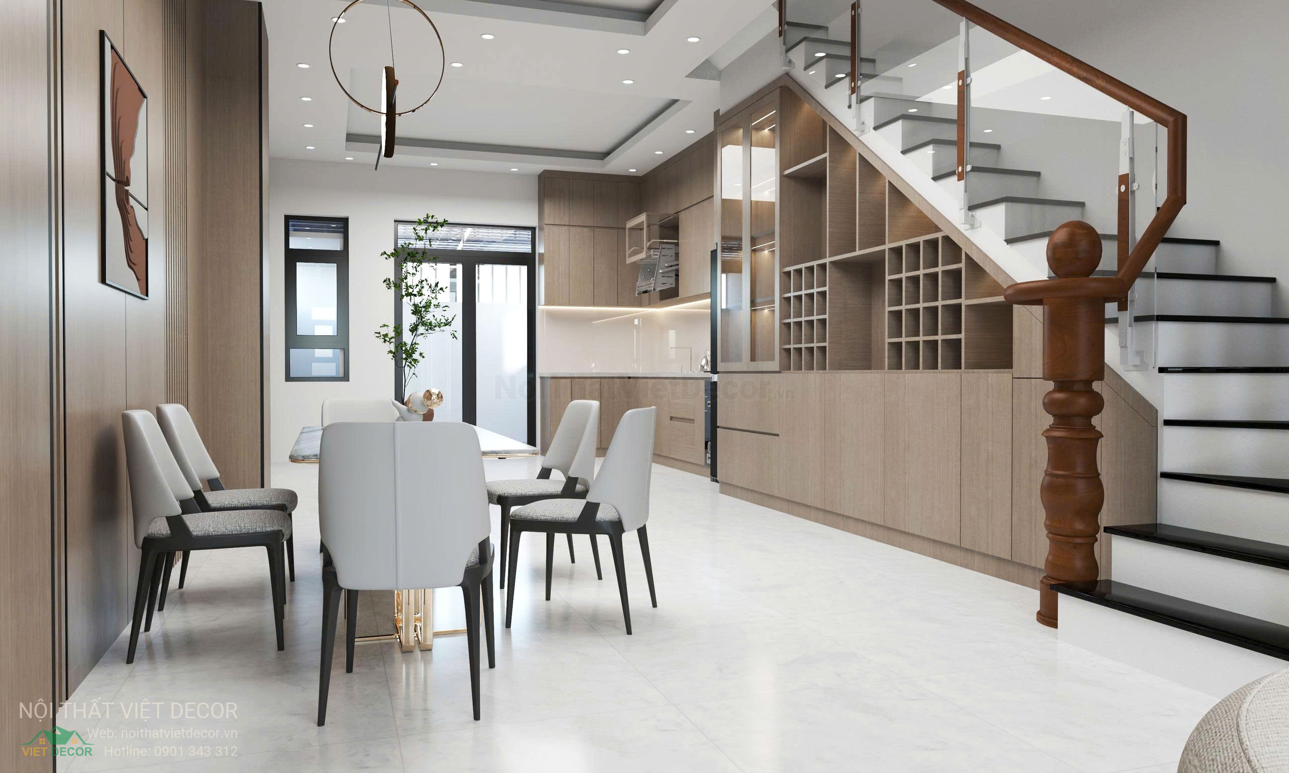 Nội Thất Việt Decor thiết kế nội thất hiện đại nhà phố khu đô thị Lavilla Green City Long An Tây Ninh phòng khách bếp
