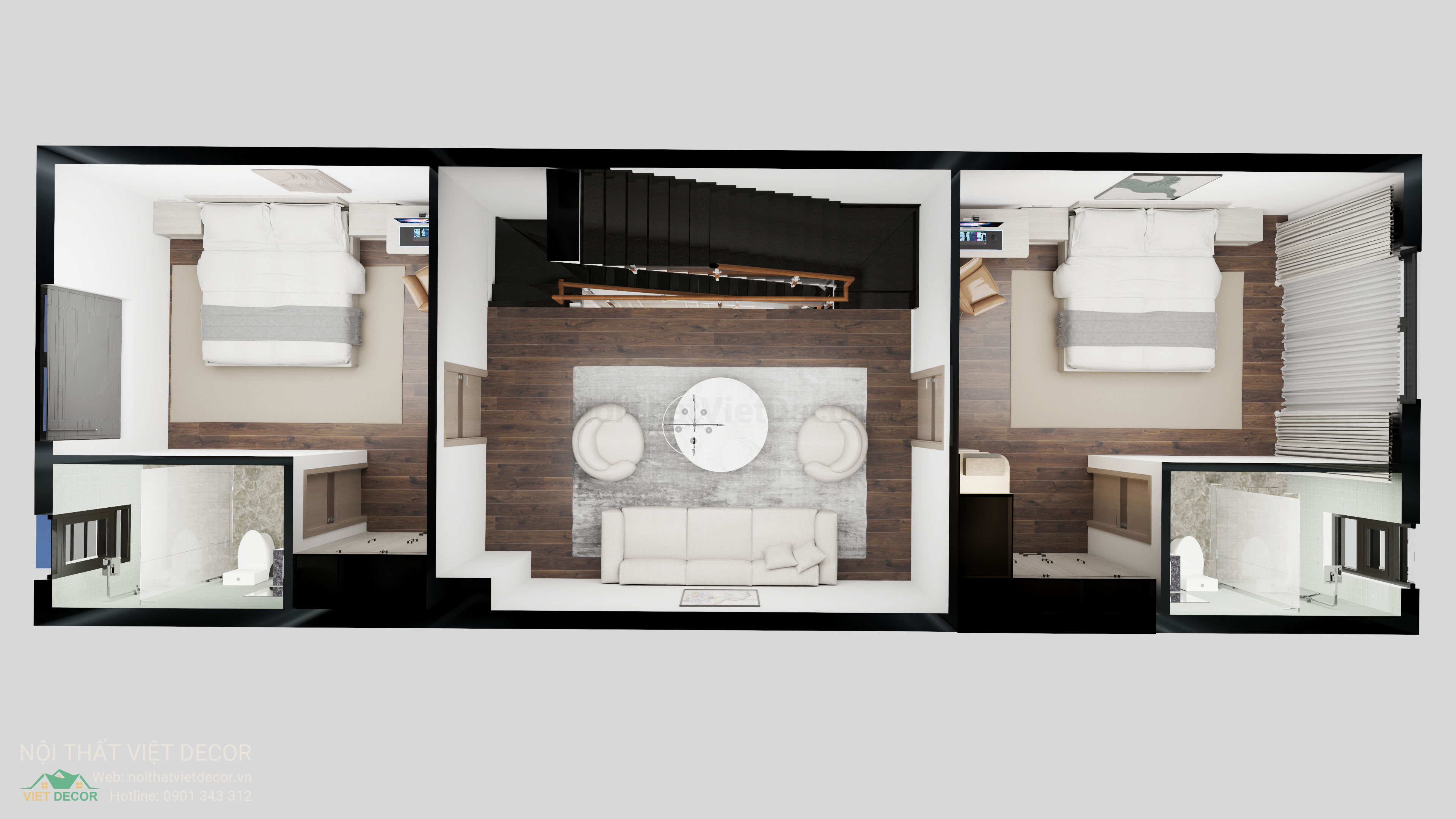 Nội Thất Việt Decor thiết kế nội thất hiện đại nhà phố khu đô thị Lavilla Green City Long An Tây Ninh mặt bằng tầng 2