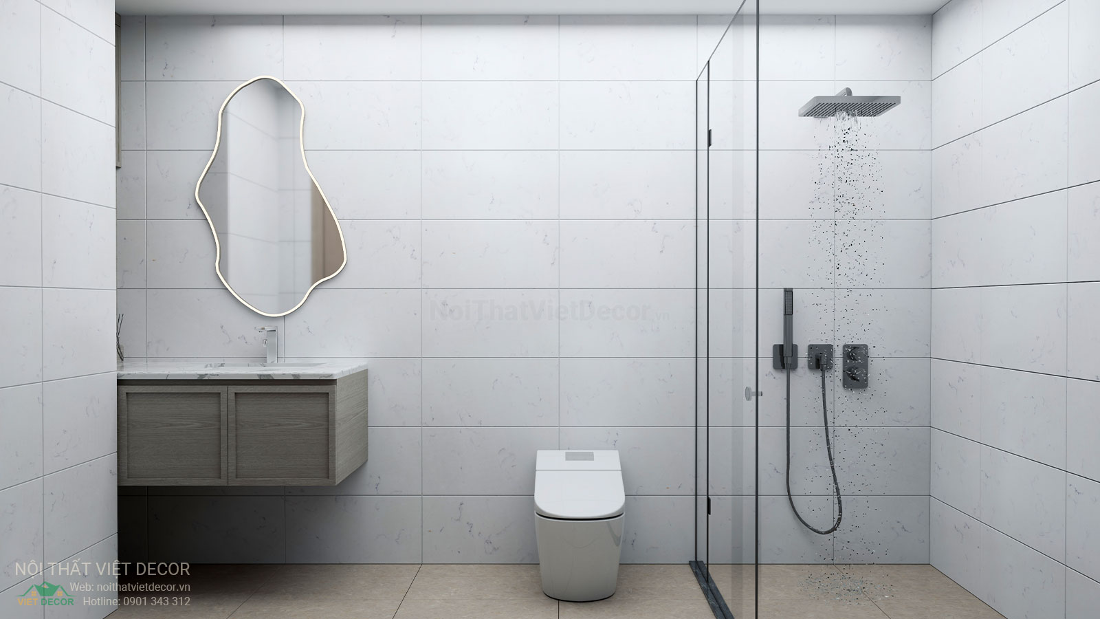 Nội Thất Việt Decor thiết kế nội thất wabi sabi căn hộ 2 phòng ngủ chung cư Lavida Plus quận 7 TP HCM, wc master