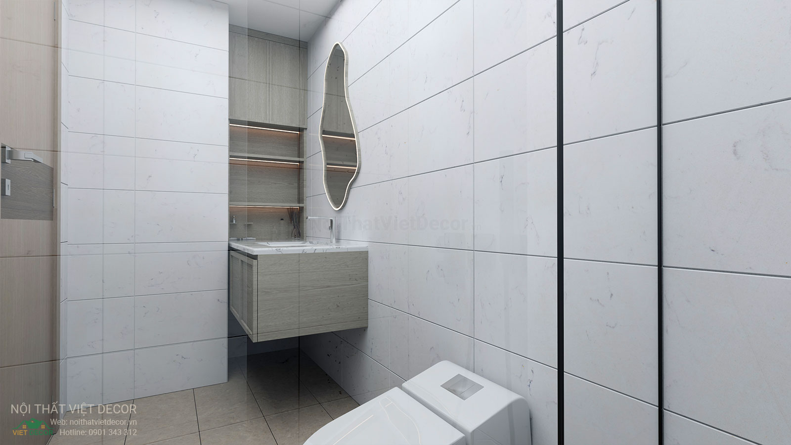 Nội Thất Việt Decor thiết kế nội thất wabi sabi căn hộ 2 phòng ngủ chung cư Lavida Plus quận 7 TP HCM, wc master