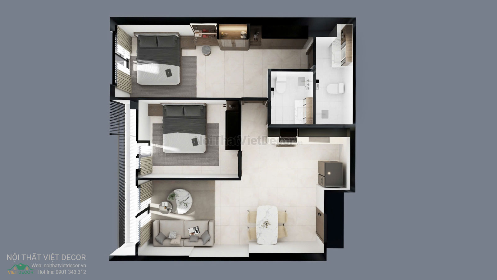 Nội Thất Việt Decor thiết kế nội thất căn hộ 2 phòng ngủ thuộc dự án chung cư Lavida Plus quận 7 tp HCM
