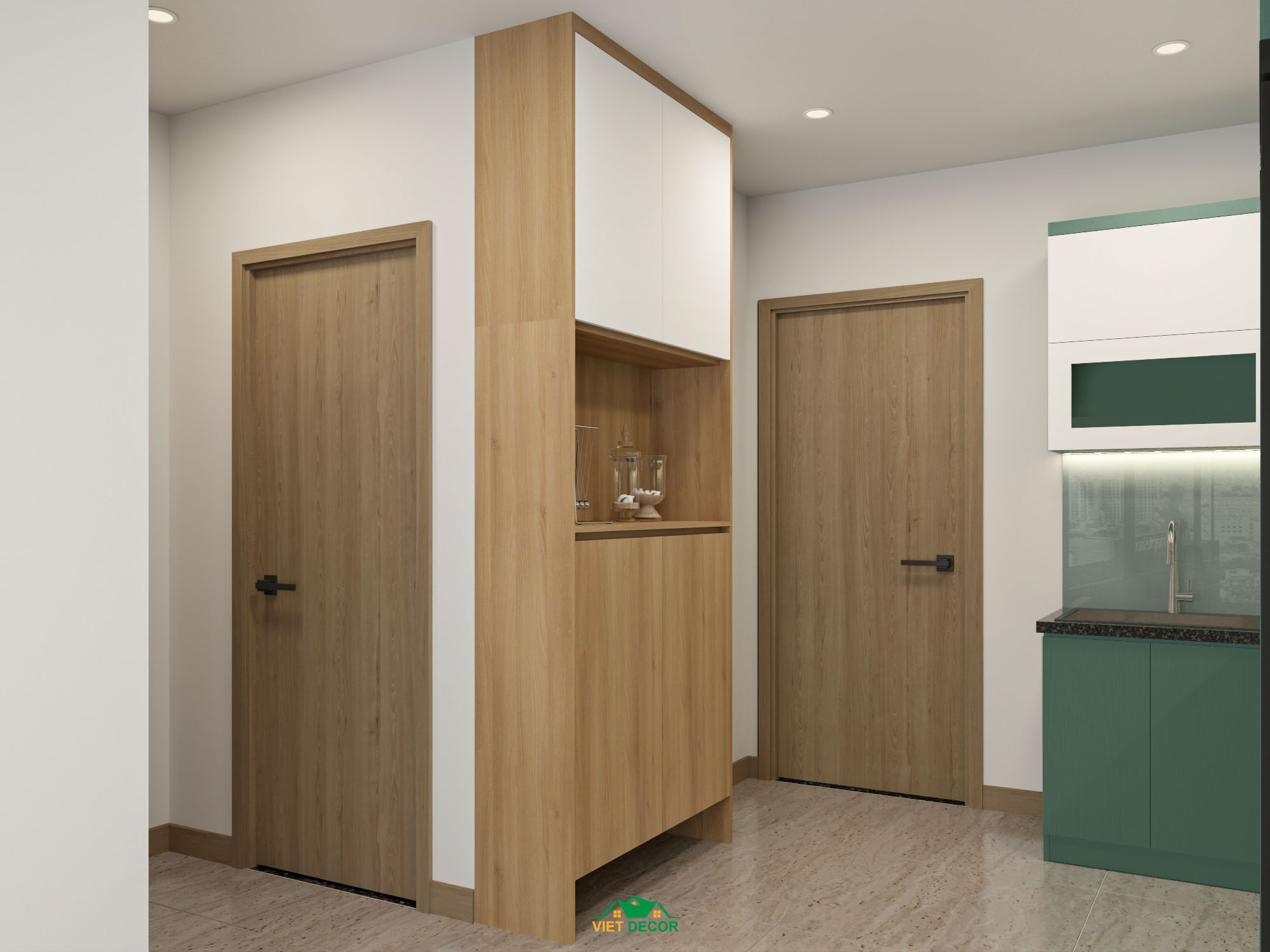 Nội Thất Việt Decor thiết kế, thi công nội thất căn hộ 2 phòng ngủ Bcons Green Topaz TP HCM, tủ giày