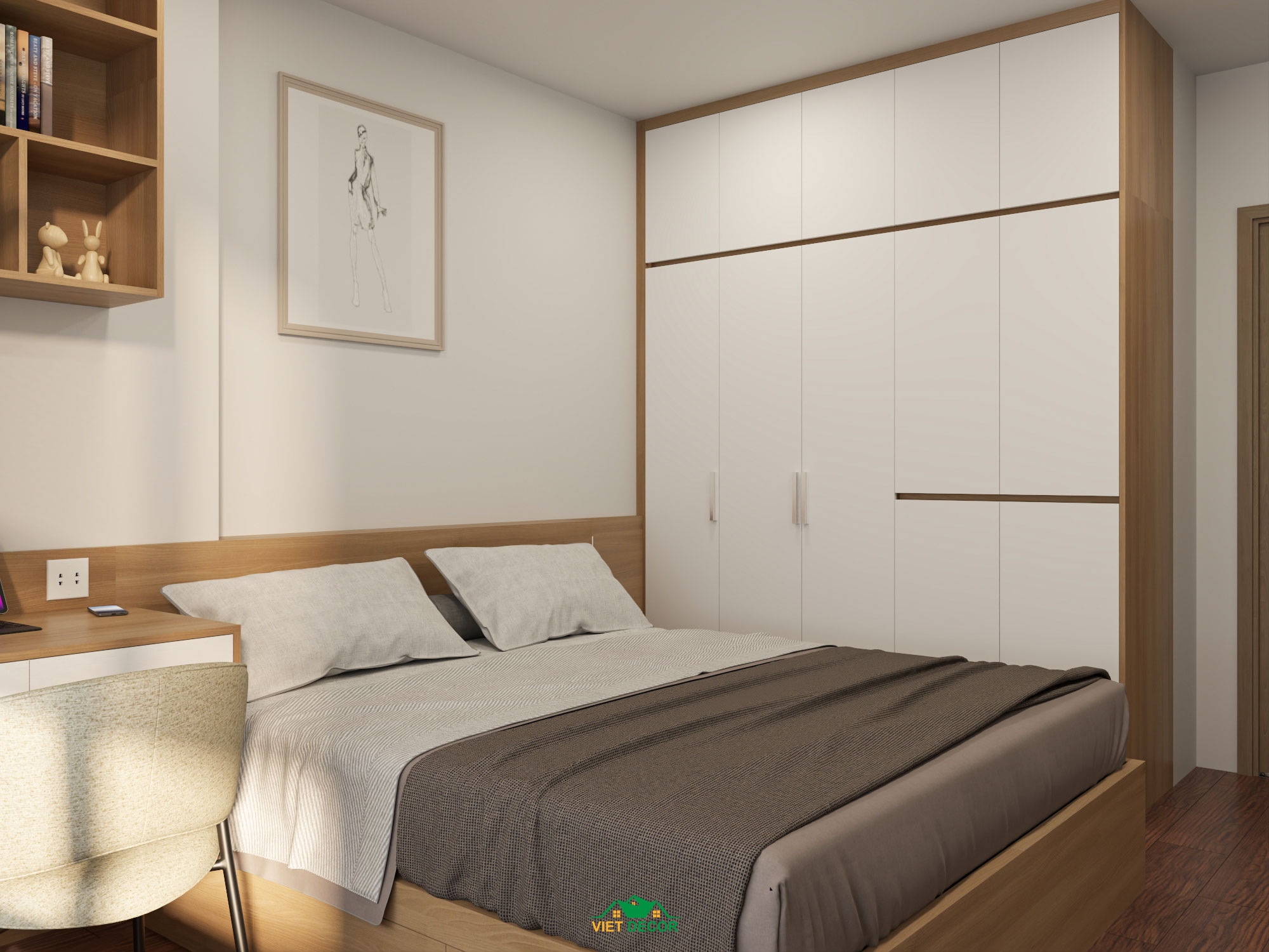 Nội Thất Việt Decor thiết kế, thi công nội thất căn hộ 2 phòng ngủ Bcons Green Topaz TP HCM, phòng ngủ lớn