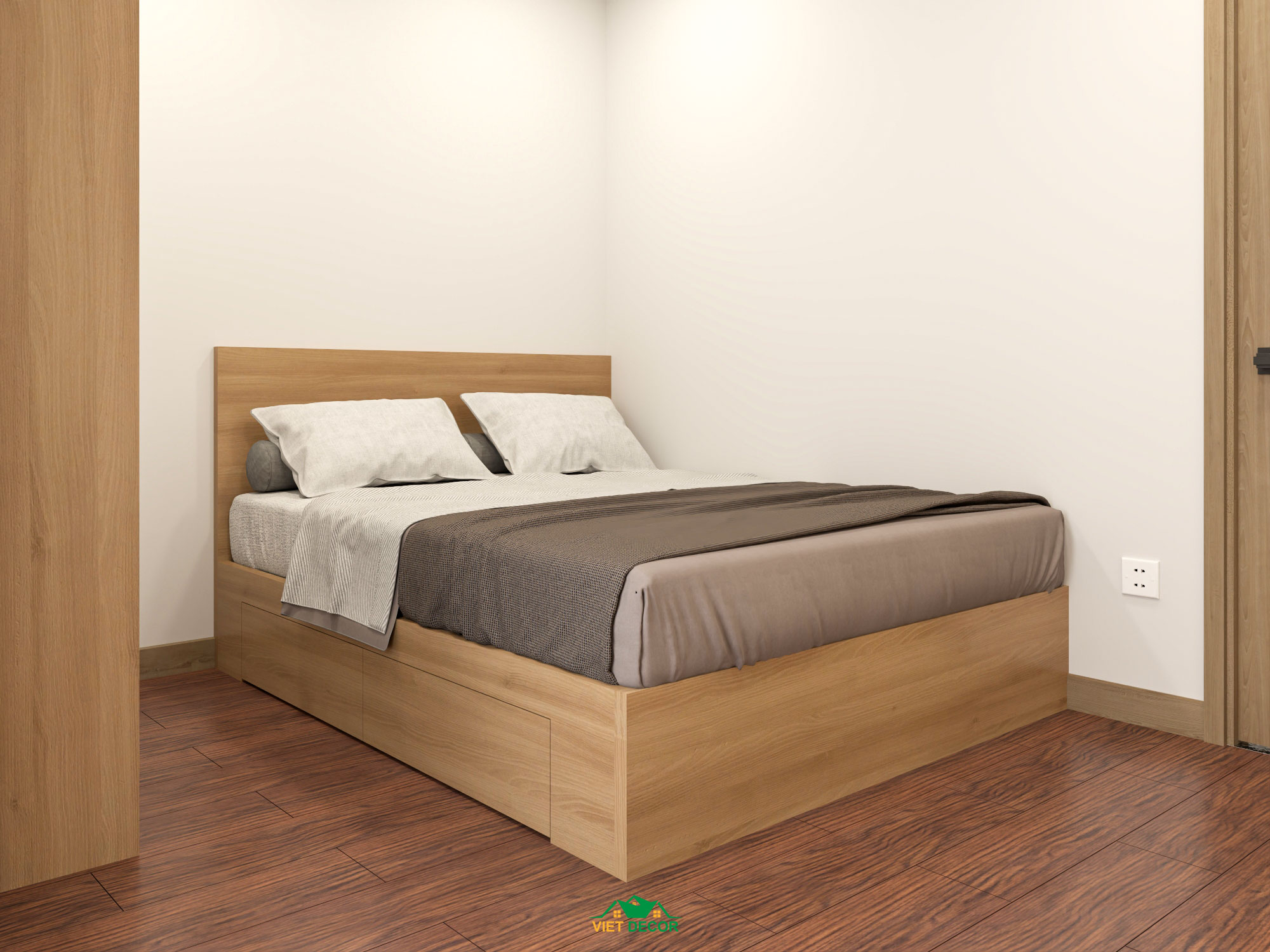 Nội Thất Việt Decor thiết kế, thi công nội thất căn hộ 2 phòng ngủ Bcons Green Topaz TP HCM, giường ngủ phòng ngủ nhỏ