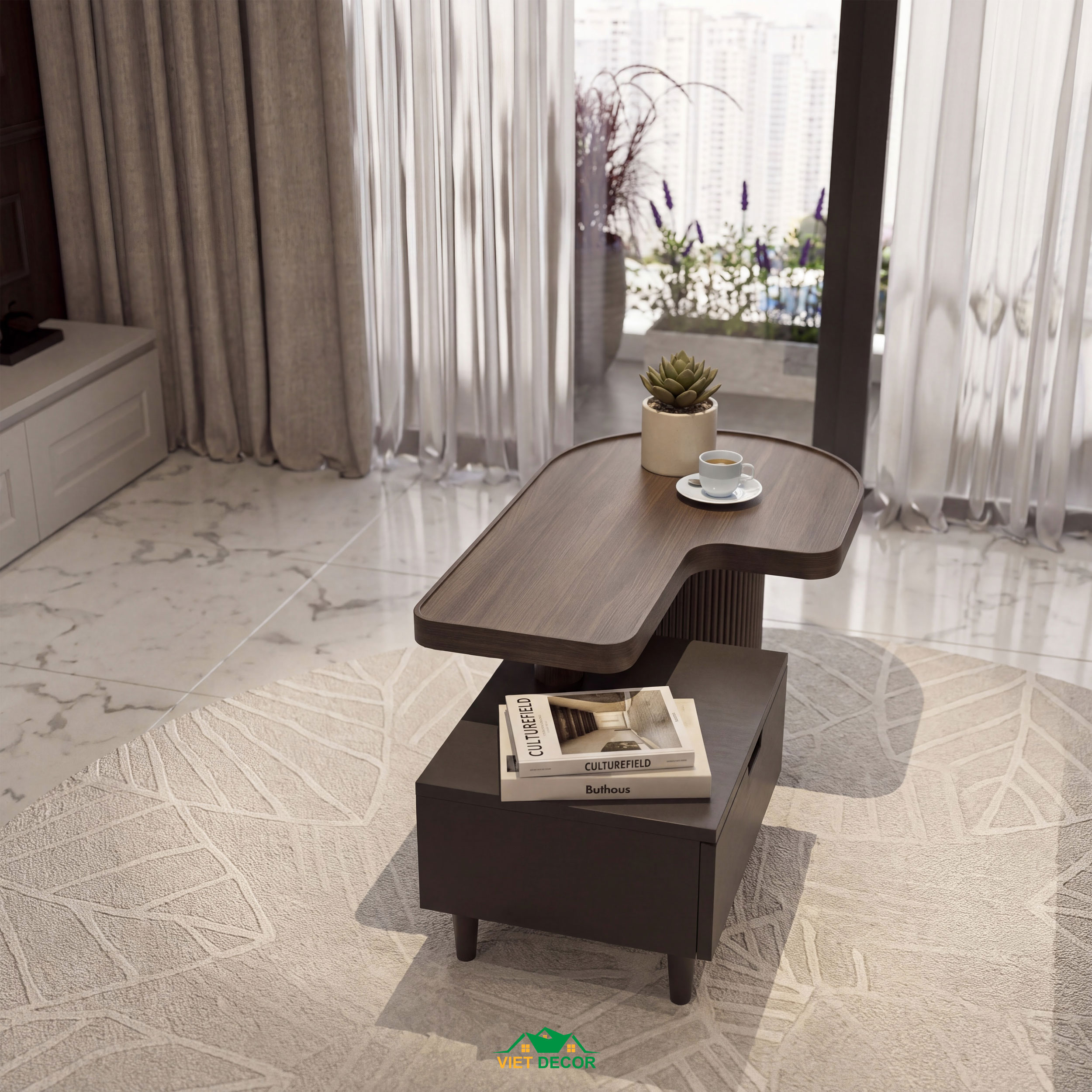 Nội Thất Việt Decor thiết kế thi công nội thất căn hộ 2 phòng ngủ dự án Essensia Sky TP HCM, bàn trà phòng khách
